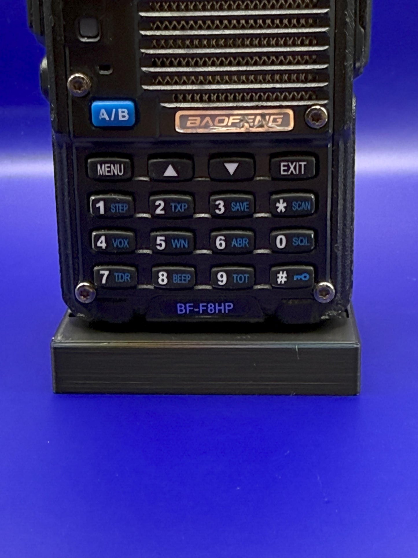 Baofeng BF-F8HP, UV-5X3, and most UV-5R Variants Desk Stand / Mount with Customizable Call Sign